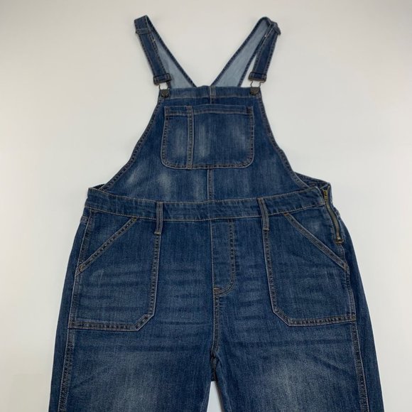 Gap Dark Wash Stretch Denim Slim Leg Overalls L - Picture 2 of 10